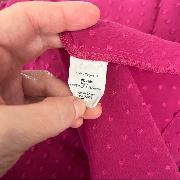 J. Crew Fuchsia Swiss Dot Top Women's Size M Long Sleeve Round Neck Semi Sheer - Picture 5 of 6